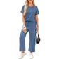 🌸Sommer-Sonderangebot: 50 % Rabatt💖Lässiges Lounge-Set für Damen mit kurzärmeliger, weit geschnittener, verkürzter Hose