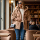 Damen Oversized Pufferjacke mit Kapuze im Patchwork-Design