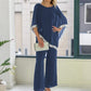 Elegant Sequin Trim Poncho Top & Wide-Leg Pants Set