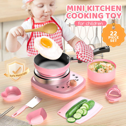 🔥 50% RABATT! 🎁👧🏻 Realistisches Mini-Kochset – Komplettes 22-teiliges Set mit Herd und Küchenutensilien für Kinder | Perfekt als Geschenk 🍳👨‍🍳