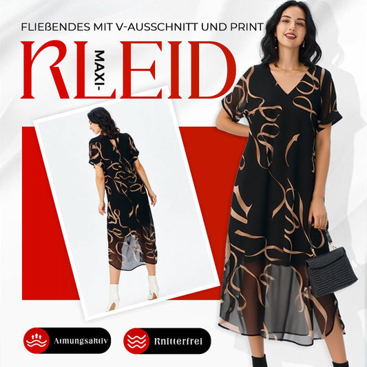 🔥 Letzter Tag! 50% Rabatt Damen V-Ausschnitt Midi-Kleid mit Schlitz ✨ Fließendes figurfreundliches Kleid für Alltag & besondere Anlässe