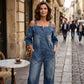 Weit geschnittener Overall mit weitem Bein und Taschen