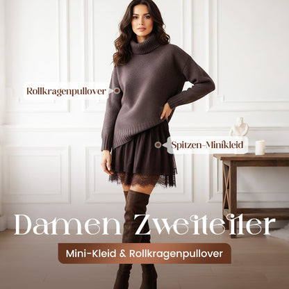 🔥Solange der Vorrat reicht 40 % Rabatt!🎉Damen-Rollkragenpullover-Minikleid-Set