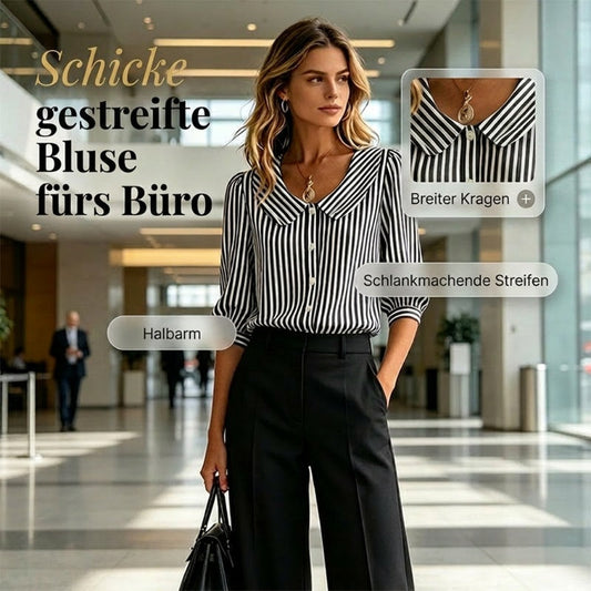 Sommerbluse für Pendler mit Streifen und Knopfleiste