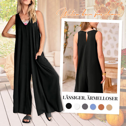 🌟Lässiger, ärmelloser Jumpsuit mit V-Ausschnitt und weitem Bein für Damen🌹💝