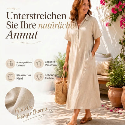 Damen lässiges Hemdkleid aus Leinen-Mischung