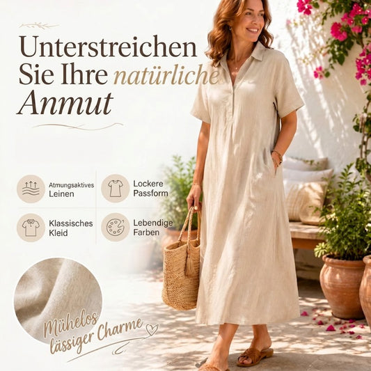 Damen lässiges Hemdkleid aus Leinen-Mischung