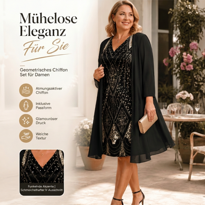 🏃‍♀️ Es wird im Akkord weggeschnappt – zögern Sie nicht！💕Damen-Set: Kleid mit V-Ausschnitt & transparenter langer Jacke