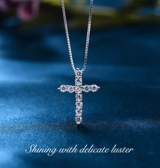 Universelle Halskette📿--Silberne Kreuz-Halskette mit Moissanit-Intarsien