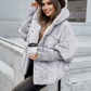 Damen Oversized Pufferjacke mit Kapuze im Patchwork-Design