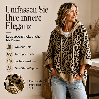 Gestrickter Hoodie mit Leopardenmuster für Damen