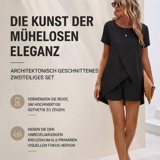 👗 50% RABATT! ☀️ Damen Zweiteiler – asymmetrisches Oberteil & Shorts – Einfarbig, luftig & vielseitig für Sommer, Strand & Alltag 🏖️