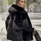 Damen Oversized Pufferjacke mit Kapuze im Patchwork-Design