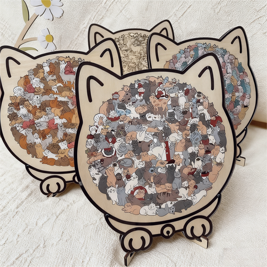 🎁Weihnachtsangebot 49 % Rabatt🎅135-teiliges Holzpuzzle in Morandi-Farben in Katzenform