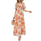 ⏰Sonderangebot: 49 % Rabatt👗Lässiges Maxikleid für Damen mit Blumenmuster, kurzen Flatterärmeln, Smokarbeit und hoher Taille