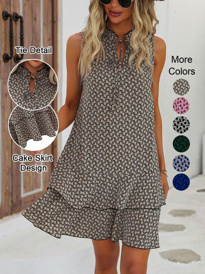 🎉Letzter Tag der Aktion: 50 % Rabatt💃Damenkleid mit Schleife und geometrischem Muster