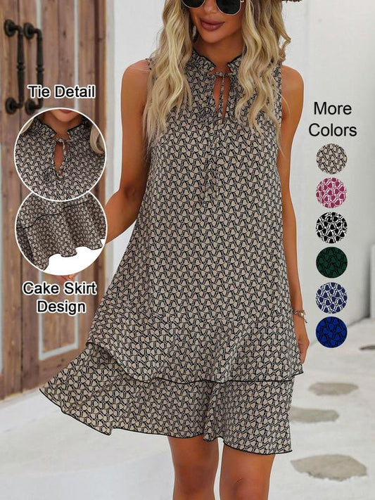 🎉Letzter Tag der Aktion: 50 % Rabatt💃Damenkleid mit Schleife und geometrischem Muster