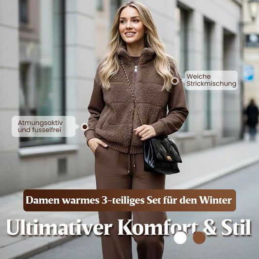 Ihr neues Lieblingsoutfit für den Winter – ein dreiteiliges Lounge-Set aus warmem Strick, das Sie den ganzen Tag über gemütlich, schick und selbstbewusst hält ❄️
