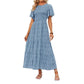 ⏰Sonderangebot: 49 % Rabatt👗Lässiges Maxikleid für Damen mit Blumenmuster, kurzen Flatterärmeln, Smokarbeit und hoher Taille