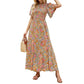 ⏰Sonderangebot: 49 % Rabatt👗Lässiges Maxikleid für Damen mit Blumenmuster, kurzen Flatterärmeln, Smokarbeit und hoher Taille