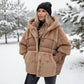 Damen Oversized Pufferjacke mit Kapuze im Patchwork-Design