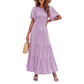 ⏰Sonderangebot: 49 % Rabatt👗Lässiges Maxikleid für Damen mit Blumenmuster, kurzen Flatterärmeln, Smokarbeit und hoher Taille