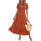 ⏰Sonderangebot: 49 % Rabatt👗Lässiges Maxikleid für Damen mit Blumenmuster, kurzen Flatterärmeln, Smokarbeit und hoher Taille