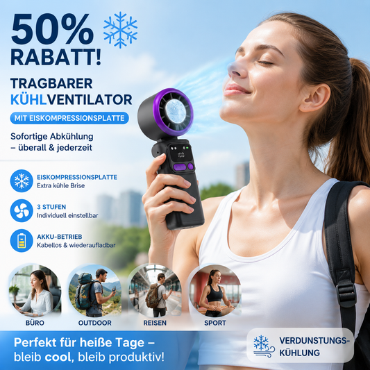 ❄️🌬️ 50% RABATT! Tragbarer Kühlventilator mit Eiskompressionsplatte – Verdunstungskühlung, 3 Stufen & Akku – Perfekt für heiße Tage, Büro & Outdoor ✨