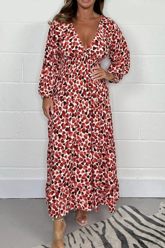 🔥HEIßER VERKAUF✨️ Bedrucktes, sexy Kleid mit tiefem V-Ausschnitt für Damen