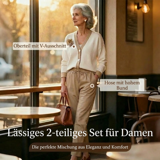 🔥Zeitlich begrenztes Angebot – 2-teiliges Set aus lässigem Damen-Oberteil mit V-Ausschnitt und Hose mit hoher Taille