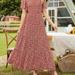 ⏰Sonderangebot: 49 % Rabatt👗Lässiges Maxikleid für Damen mit Blumenmuster, kurzen Flatterärmeln, Smokarbeit und hoher Taille