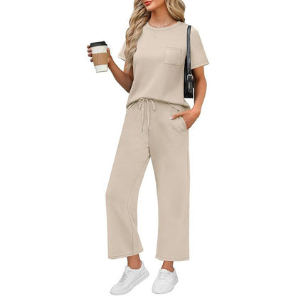 🌸Sommer-Sonderangebot: 50 % Rabatt💖Lässiges Lounge-Set für Damen mit kurzärmeliger, weit geschnittener, verkürzter Hose