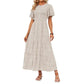⏰Sonderangebot: 49 % Rabatt👗Lässiges Maxikleid für Damen mit Blumenmuster, kurzen Flatterärmeln, Smokarbeit und hoher Taille