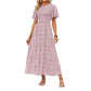 ⏰Sonderangebot: 49 % Rabatt👗Lässiges Maxikleid für Damen mit Blumenmuster, kurzen Flatterärmeln, Smokarbeit und hoher Taille