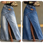 Damen Denim-Maxirock mit mehrlagiger Taille