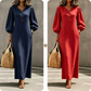 Lässiges Maxikleid mit V-Ausschnitt und Puffärmeln für Damen