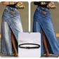 Damen Denim-Maxirock mit mehrlagiger Taille