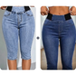 👖Damen hochtaillierte Denim-Caprihosen mit elastischem Bund – verkürzte Jeans