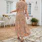 ⏰Sonderangebot: 49 % Rabatt👗Lässiges Maxikleid für Damen mit Blumenmuster, kurzen Flatterärmeln, Smokarbeit und hoher Taille