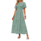 ⏰Sonderangebot: 49 % Rabatt👗Lässiges Maxikleid für Damen mit Blumenmuster, kurzen Flatterärmeln, Smokarbeit und hoher Taille