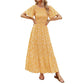 ⏰Sonderangebot: 49 % Rabatt👗Lässiges Maxikleid für Damen mit Blumenmuster, kurzen Flatterärmeln, Smokarbeit und hoher Taille