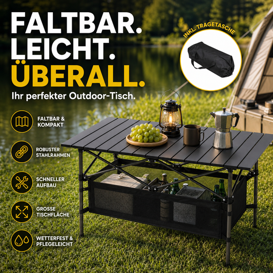 🌄Neuheit 49% RABATT!🏕️ Tragbarer Campingtisch – Klappbar, Kohlenstoffstahl, Schnellaufbau🪑
