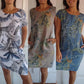 🌷50% RABATT❤️‍🔥Bedrucktes Kleid mit Rundhalsausschnitt aus Baumwolle und Leinen für Frauen