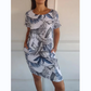 🌷50% RABATT❤️‍🔥Bedrucktes Kleid mit Rundhalsausschnitt aus Baumwolle und Leinen für Frauen
