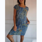 🌷50% RABATT❤️‍🔥Bedrucktes Kleid mit Rundhalsausschnitt aus Baumwolle und Leinen für Frauen