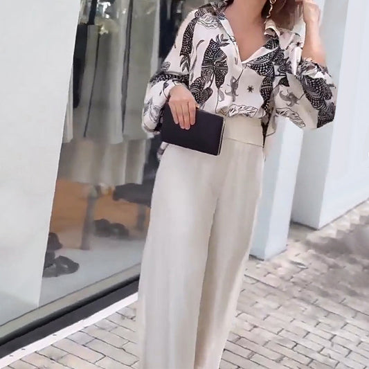 💥🎉50 % RABATT 🛍️2-teiliges Damen-Outfit mit Button-Down-Hemd und Hose💞😍
