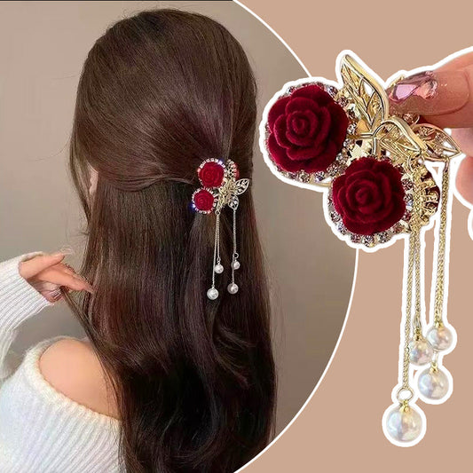 🌹Valentinstag Spezial❤️Elegant Velvet Rose Hair Clip with Pearls✨