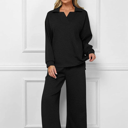 🔥Neujahrsaktion 50% 💕2-teiliges Lounge-Set mit V-Ausschnitt und Taschen für Damen