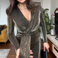 💋🌹Sexy Wickelkleid mit Langarm und V-Ausschnitt💃
