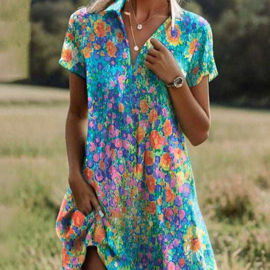 🥰 NEUJAHR-DEAL: -55% 🎉 Stilvolles Damen Freizeitkleid mit V-Ausschnitt 🌸 bedruckt, leicht & sommerlich elegant ☀️